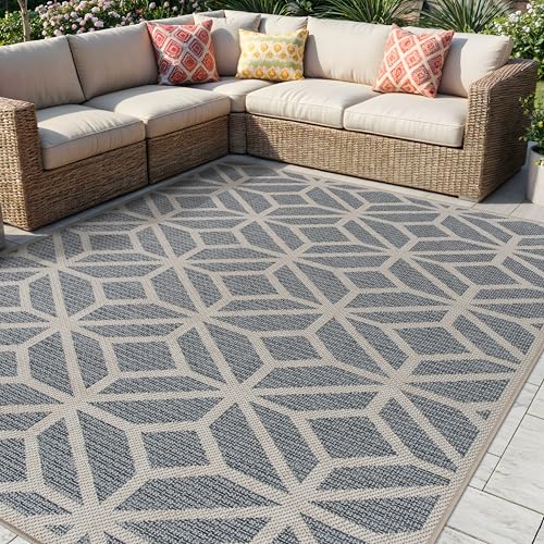 Rugshop Blue Contemporary Geometric Indoor/Outdoor Area Rug — Hose Washable for Living Room, Dining Room and Office, 6'6" x 9' - size: 6'6" x 9' (Rectangular)