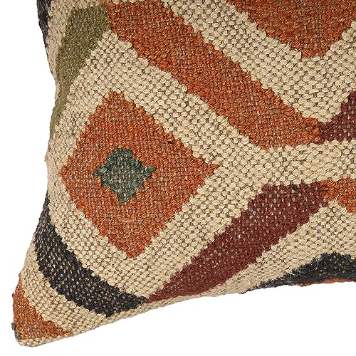 Boho Wool Jute Kilim Cushion Cover Handwoven Indian Tribal Pillow Rustic Decor for Living Room Sofa Chair Bed Multicolor Throw Pillow - color: Multi 02