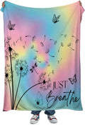 Colorful Ink Dandelion Just Breathe Throw Blanket Inspirational Butterfly Blankets for Kids Girls Boys Women Room Decor Rainbow Fleece Blanket Blue Pink Black Blanket for Chair Sofa 70"x80"