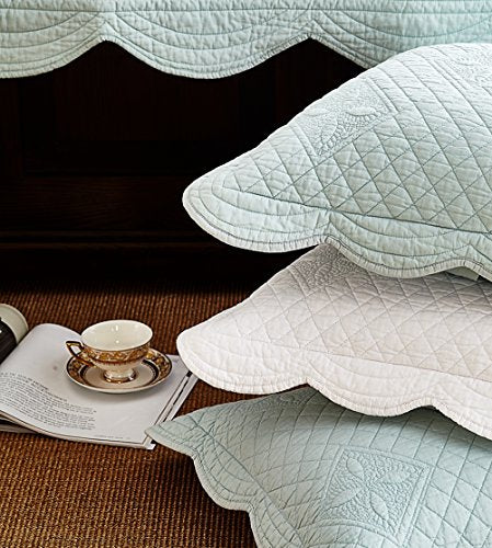 Calla Angel Sage Garden Luxury Pure Cotton Quilted Pillow Sham, King Pillow, 20x36, Light Aqua - color: Light Aqua, size: King