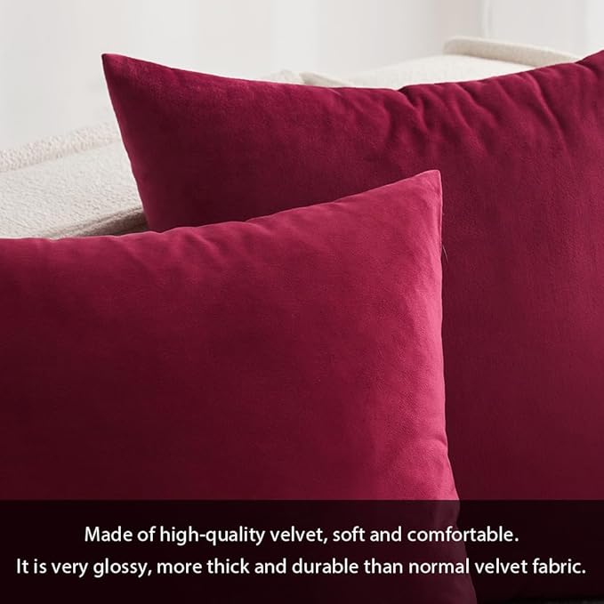 MIULEE Pack of 2 Velvet Soft Solid Decorative Throw Pillow Covers Burgundy Pillowcases for Sofa Bedroom Couch Car,18x18 Inch Wine Red