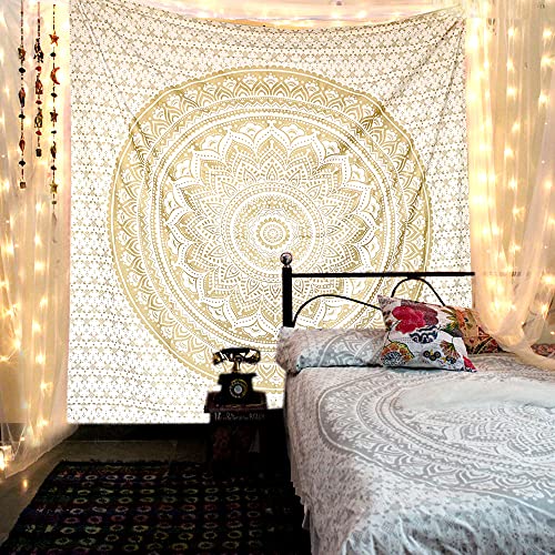 raajsee Mandala Tapestry - Boho Wall Art - 30x40 Inches - White Gold - Bedroom Decor - color: White Gold Ombre, size: 40"L x 30"W