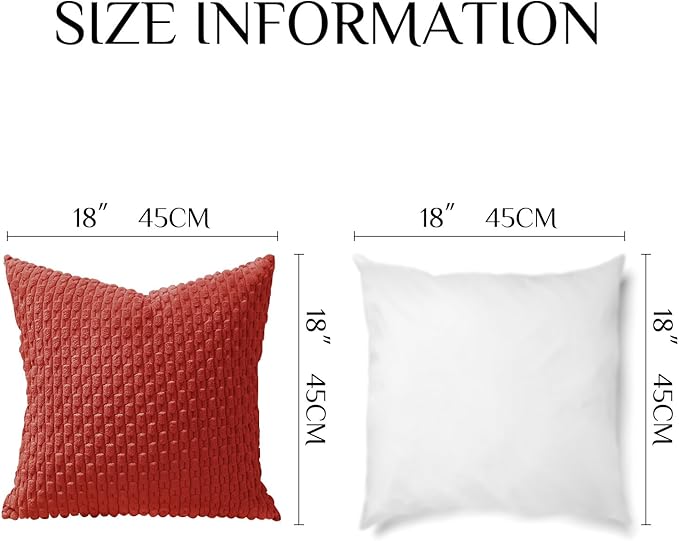Softalker Throw Pillow Covers 18x18 Inch, Set of 2, Soft Corduroy Boho Stripe Decorative Pillow Cover, Couch Fluffy Pillow Cover for Farmhouse Home Decor Bed Living Room, Red