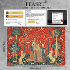 FEASRT Medieval Maiden and Unicorn Tapestry European Royal Tapestry Lion Tapestry, 60x40 Inches Soft Flannelette, Lady and Unicorn for Living Room Bedroom Dorm