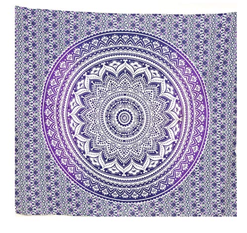 ANJANIYA Ombre Wall Hanging Bohemian Tapestry, Metallic Wall Art Bedspread, Psychedelic Hippie Mandala Dorm Décor for Hanging, Bedding, Beach Coverlet Curtain, Purple Blue, 54"X60" - color: Purple Blue, size: 60"L x 54"W