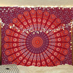 Bless International Handmade Indian hippie Bohemian Psychedelic Peacock Mandala Wall hanging College Dorm Beach Throws Table Cloth Bedding Tapestry (Blue Red, Queen(84x90Inches)(215x230Cms)) - color: Blue Red, size: 90"L x 84"W