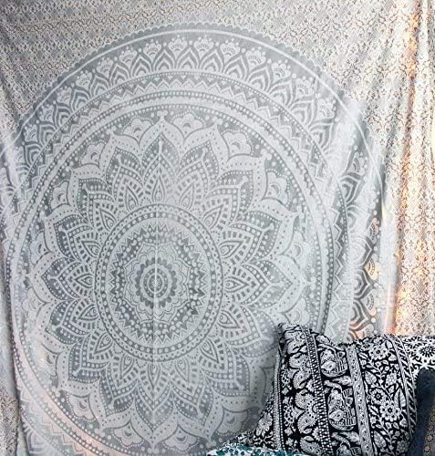 ANJANIYA Ombre Wall Hanging Bohemian Tapestry, Metallic Wall Art Bedspread, Psychedelic Hippie Mandala Dorm Décor for Hanging, Bedding, Beach Coverlet Curtain, Silver, 54"X60"