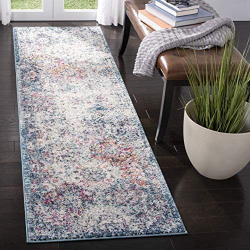 SAFAVIEH Madison Collection Runner Rug - 2'3" x 6', Navy & Teal, Boho Chic Distressed Design, Non-Shedding & Easy Care, Ideal for High Traffic Areas in Living Room, Bedroom (MAD611N) - color: Navy/Teal, size: 2'3" x 6' (Runner)