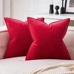 MIULEE Red Velvet Throw Pillow Covers 18x18 Soft Decorative Solid Square Cushion Cases Pack of 2 Modern Luxury Home Decor for Couch, Sofa, Bedroom