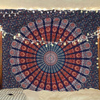 Bless International Handmade Indian hippie Bohemian Psychedelic Peacock Mandala Wall hanging College Dorm Beach Throws Table Cloth Bedding Tapestry (Golden Blue White, King(88x104Inches)(225x265Cms)) - color: Golden Blue White, size: 104"L x 88"W