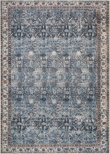Bloom Rugs Washable Non-Slip 2' x 3' Rug - Blue/Beige Traditional Oriental Area Rug for Living Room, Bedroom, Dining Room, and Kitchen - Exact Size: 2' x 3' - color: Blue / Beige, size: 2' x 3' (Rectangular)