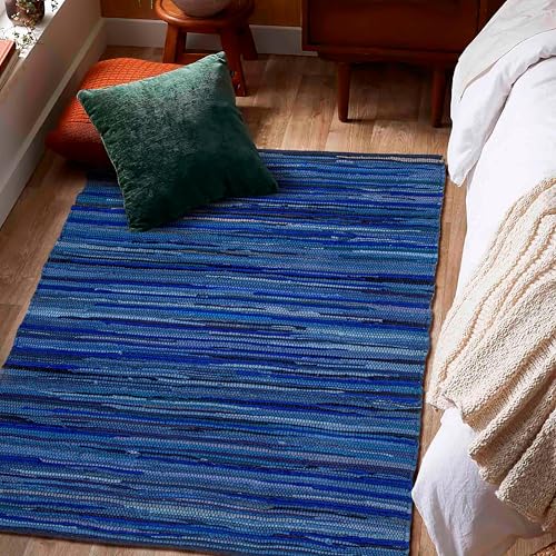 Ramanta Home 100% Cotton Hand Woven Tonal Chindi Rag Rug 3'x5' - Navy, Recycled Reversible Rugs, Boho Rustic Farmhouse Rugs for Living Room, Dinning Room, Kitchen Floor Mats - 36"x60" - color: Navy, size: 3 x 5 feet