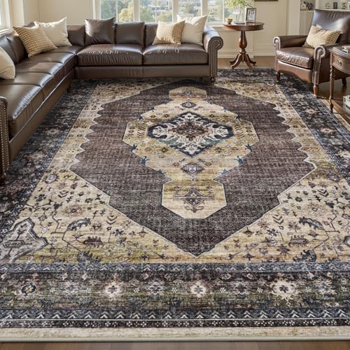 Engiw-8x10 Area Rugs for Living Room Rug Carpet Bedroom Rug Machine Washable Dining Room Rugs Carpet Neutral Farmhouse Vintage Brown Taupe - color: Brown/Taupe, size: 8' x 10' (Rectangular)