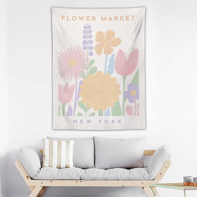 Chordity Danish Pastel Botanical Flower Market Aesthetic Tapestries Wall Hanging Tapestry Decorative Flag For Home Decor Living Room College Dorm Bedroom Banner Poster 30*40 Inch