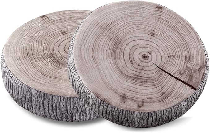 HYSEAS Decorative Round Throw Pillow, 3D Digital Print Comfortable Kids Funny Cute Wood Log Forest Décor Seat Cushion for Home, Couch, Sofa, Bedroom, Living Room, Light Green Stump, 2 Pack