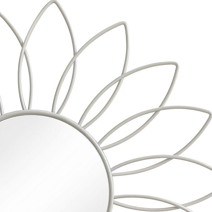 3 Pack Metal Mirrors for Wall Sunburst Wall Mirrors Home Décor Decorative Hanging Wall Art for Living Room Bedroom Entryway (White, Flowers)