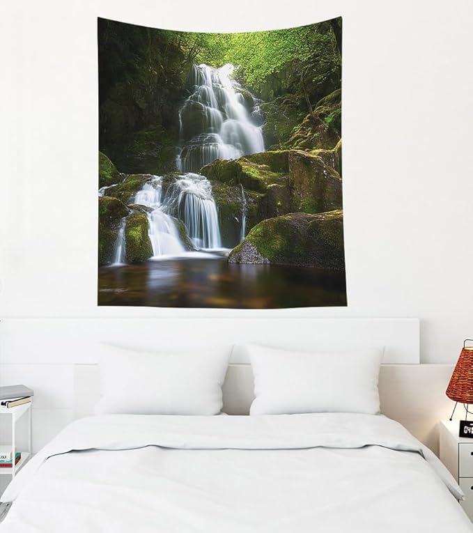 EMMTEEY Landscape Tapestry Wall Art for Living Room Vertical 50X60 Inch-Waterfall Mountain Scenery Durable Hanging Tapestry for Bedroom