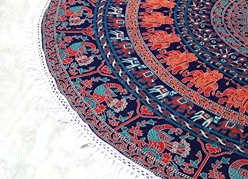 Round Beach Tapestry Mandala Boho Hippie Blanket Indian Cotton Bohemian Large Table Cloth Home Decor Yoga Mat Meditation Picnic Rug Throw Hippy Boho Gypsy Tablecloth Roundie (42 Inches, Brown) - color: Brown, size: 42"L x 42"W