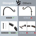 Gtongoko 2 Pack 12 Inch Plant Hangers Outdoor Metal, Plant Hooks for Wall Indoor, Outdoor Hooks for Hanging Bird Feeders, Plant Bracket, Lanterns, Wind Chinme, Black