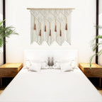 Youngeast Large Macrame Wall Hanging Boho Woven Tapestry Bohemian Macrame Wall Decor Handmade Tassel Tapestry Home Decoration for Bedroom Living Room 39"X31" (Wood Dowels Not Included) (Beige)