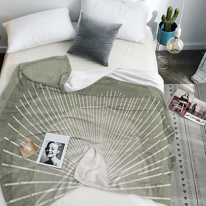 Boho Moss Green Sunrise Mid Century Throws Blankets Modern Abstract Decorative Blankets Boho Minimalist Geometric Aesthetic Soft Warm Bed Bedding Blankets for Couch Bedroom Office 60"x80"