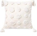 PLWORLD Boho White Throw Pillow Cover 20x20 Inch with Tassels, Pom Pom Tufted Decorative Cream Chenille Fabric Accent Textured Cushion Case for Bed Couch, 1 PC Cover Only No Insert