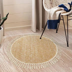 Collive Hand Woven Round Area Rug Soft Cotton Machine Washable Carpet 3ft Farmhouse Rugs with Tassels, Tan/Cream Circle Rugs for Bedroom Living Room Dining Room Table Office - color: Tan/Cream, size: 3' (Round)