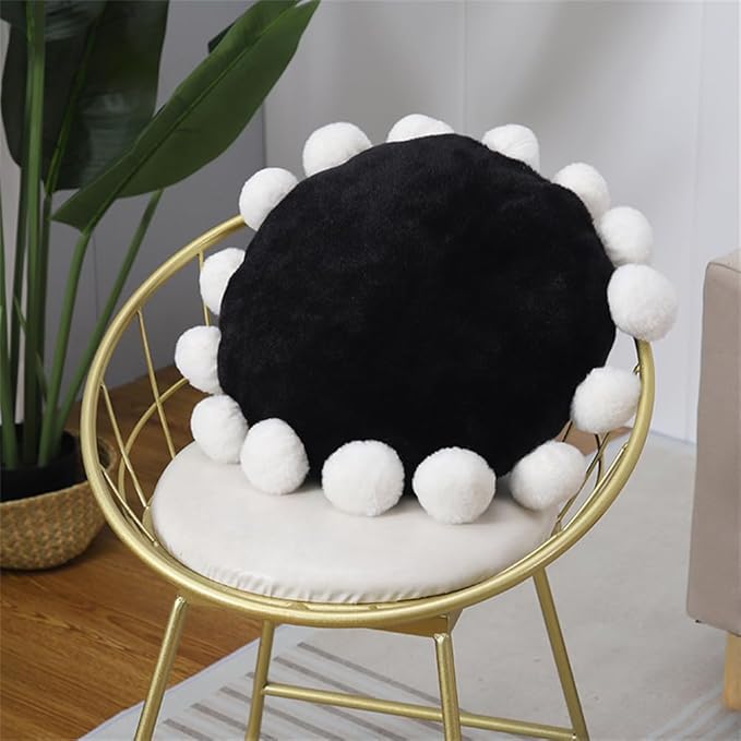 Boho Round Floor Pillow with Tassels – Decorative Circle Cushion for Kids, Plush Throw Pillow for Chair Sofa Bed, Accent Pillow for Living Room, Reading Nook, Indoor & Outdoor Use (Black)
