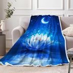 Galaxy Space Throw Blanket Moon Flower Stars Print Decor Soft Warm Cozy Blanket Plush Blue Throws Blankets for Women Girls Kids Couch Travel Livingroom Bedroom Decor 60 x 80 Inch