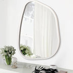 Irregular Wooden Framed Wall Mirror Modern Asymmetrical Unique Hanging Mirror Artistic Boho Mirror Decor Bathroom Vanity Bedroom Living Room Entryway Hallway 14'' x 10''