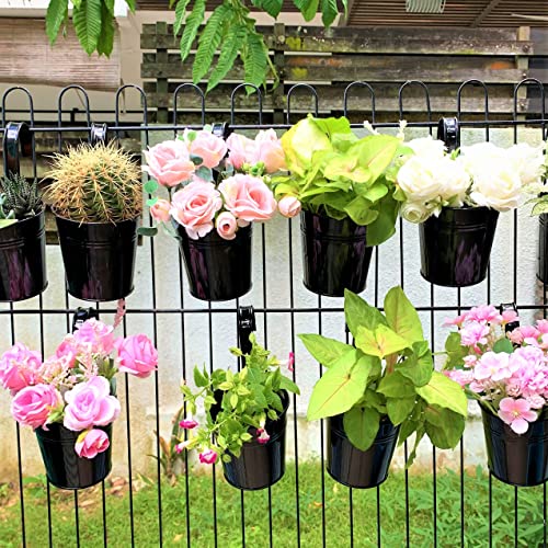 LaLaGreen Small Hanging Planters - 10 Pack, 4 Inch Black Metal Bucket Small Flower Pots for Outdoor Outside, Balcony Railing Hanging, Cute Garden Decor Rail Wall Farmhouse Rustic Deck Porch Succulent - size: 4 Inch (Black)