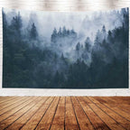 EMMTEEY Forest Tapestry Wall Hanging Wall Art Tapestry Misty Foggy Mountain Landscape with Fir Small Tapestry 60X40 Tapestry for Bedroom Living Room