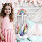 Rainbow Macrame Wall Hanging - Hand-Woven Cotton Tassel Tapestry Decor for Baby Room, Nursery, and Home Decor (Pink Rainbow)