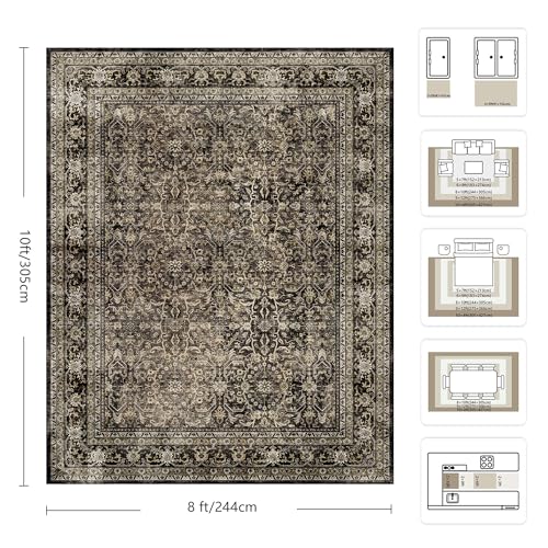 8x10 Area Rugs for Living Room - Washable Vintage Retro Large Rug, Soft Ultra Thin Non Slip Low Pile Traditional Distressed Boho Carpet for Bedroom Dining Room Home Office, Brown - color: C-vintage Brown, size: 8x10