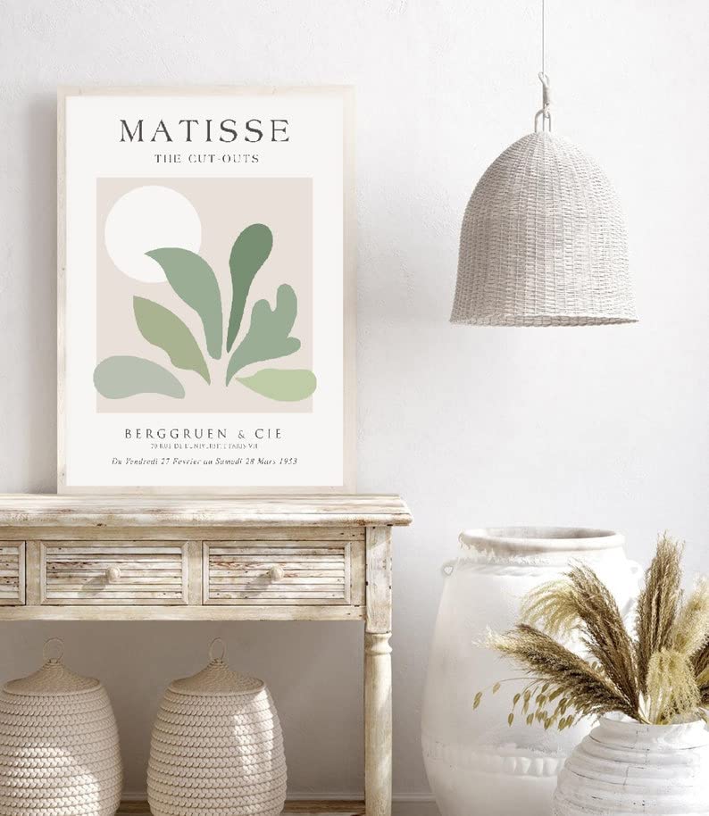 Unframed Sage Green Wall Art Set of 3,12x16IN Abstract Matisse Wall Decor,Quality Canvas Prints Posters Decoration for Bathroom Living Room Bedroom, Unframed - color: Unframed Matisse Green-1, size: 16"L x 12"W