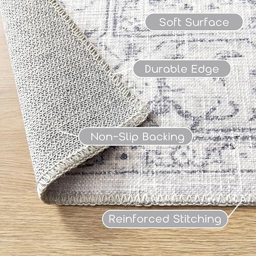 Washable Indoor Front Door Mat, Non Slip Vintage Slate Grey Blueish Gray Cream Boho Farmhouse Area Rugs 3x5 Boho Doormat for Entryway Floor Bathroom, Light Grey/Gray - color: Slate Gray/Cream, size: 3' x 5' (Rectangular)