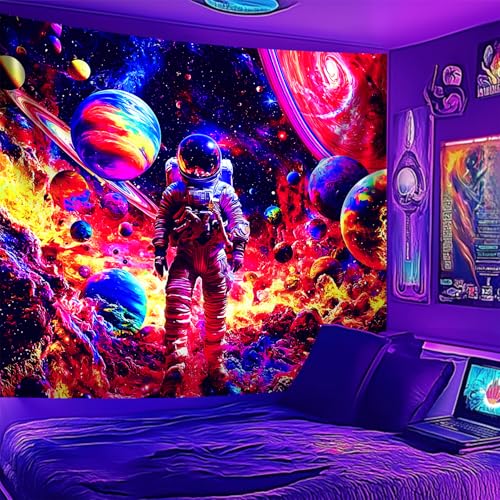 NYZE Astronaut Space Tapestry for Bedroom, BlackLight Tapestry Room Decor Wall Tapestries, Cool Galaxy Planet Wall Hanging, Wall Hanging for Men Guys Gamer Room Dorm Living Room 59in×51in - color: Astronauts B, size: 59"L x 51"W