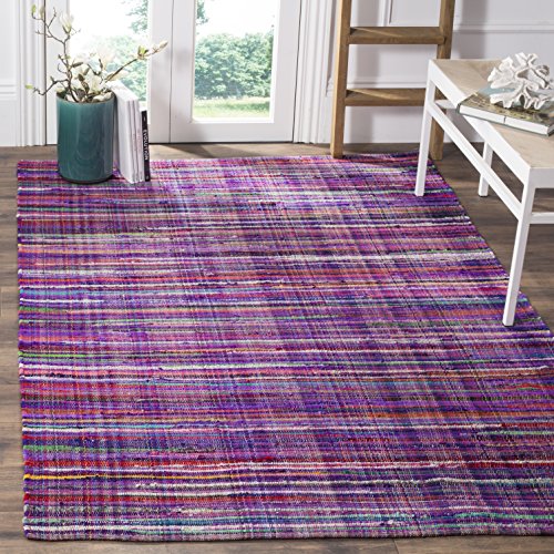 SAFAVIEH Rag Rug Collection Accent Rug - 3' x 5', Purple & Multi, Handmade Boho Stripe Cotton, Ideal for High Traffic Areas in Entryway, Living Room, Bedroom (RAR240C)