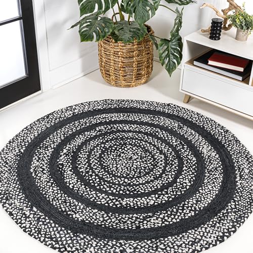 JONATHAN Y Abyss Braided Jute Black/White 6' Round Indoor Area Rug, Bohemian, Classic, Coastal, Easy-Cleaning for Living Room, Bedroom, Kitchen, Pet Friendly, Non-Shedding (RNF117C-6R) - color: Black, size: 6' (Round)
