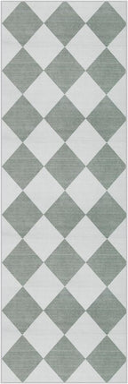 Beeiva Checkered Print Bathroom Runner Rug 2x6, Washable Non Slip Runner Rug for Hallway Ultra Thin Soft 2x6 Capet for Bedroom Decor, Modern Diamond Alfombra for Kitchen Laundry Entryway (Green/White)