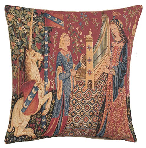 Charlotte Home Furnishings Decorative Couch Pillow Cover 18x18 in, Medieval Hearing Throw Pillow Cover for Bed, Tapestry Cushion Cases for Living Room Home Decor, European Cotton Jacquard Woven - color: Hearing Large, size: 18" x 18" (Pack of 1)