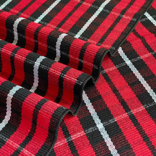 Christmas Plaid Outdoor Rug, 2'4" x 3'7" Red & Black Check Indoor/Outdoor Area Rug, Layering Rug for Hello/Welcome Door Mat, Machine Washable Cotton Woven Farmhouse Mat for Front Porch Décor - color: Christmas Plaid, size: 2'4" x 3'7" (Rectangular)