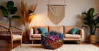 CRAFT KALA Square Mandala Floor Pillow Cushion Cover Seating Throw Cover Hippie Decorative Bohemian Ottoman Cover Poufs Pom Pillow Cases Boho Cotton Living Room Home Décor 20X20X14 inches, Multi Star