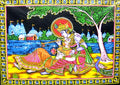 Radha Krishna Religious Cotton Batik Wall Hanging sequins Painting : Size 43"x30" Inches - color: Radha Krishna