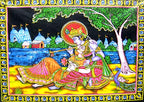 Radha Krishna Religious Cotton Batik Wall Hanging sequins Painting : Size 43"x30" Inches - color: Radha Krishna