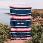 Open Road Goods Mexican Diamond Blanket - XL Heavyweight Yoga Blanket – Handmade in Mexico - Thick Boho Serape Saltillo Style Throw for Beach, Picnic, Home, Camping and More! (Aegean Blue & Pink) - color: Aegean Blue & Pink
