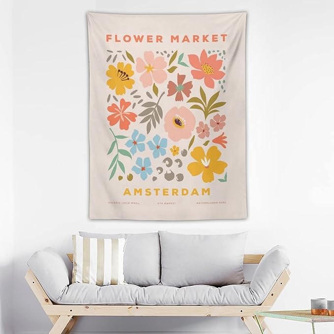 Chordity Danish Pastel Botanical Flower Market Aesthetic Floral Plants Tapestries Wall Hanging Tapestry Decorative Flag For Home Decor Living Room College Dorm Bedroom Banner Poster 30*40 Inch