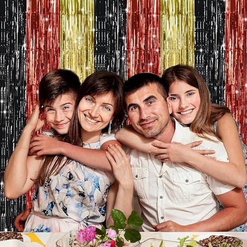 TONIFUL Black Red Gold Door Streamers,Black Red and Gold Photo Booth Backdrop Metallic Streamers Foil Fringe Curtain for Mouse Themed Birthday,New Year,Graduation,Baby Shower Party Decoration - color: Black Red Gold