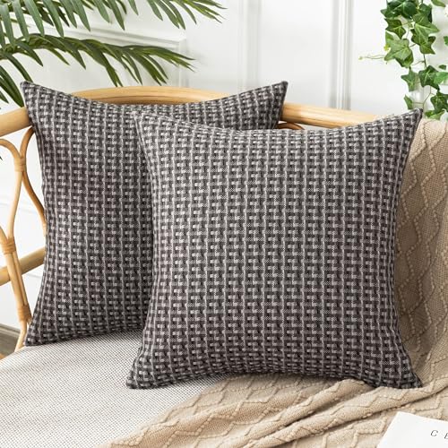 UGASA Outdoor Waterproof Pillow Covers Pack of 2 Weaving Texture Water Resistant Outside Decorative Pillow Cases for Patio Garden Porch Yard Bench Tent 16x16 Inch, Dark Grey - color: Dark Grey, size: 16" x 16" (Pack of 2)