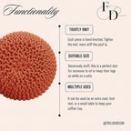 FRELISH DECOR Round Pouf Ottoman Hand Knitted 100% Cotton Pouf Foot Stool Knitted Bean Bag - Floor Chair for Living Room Bedroom - Foot Rest for Couch (20 Diameter x 14 Height) - Pumpkin Orange